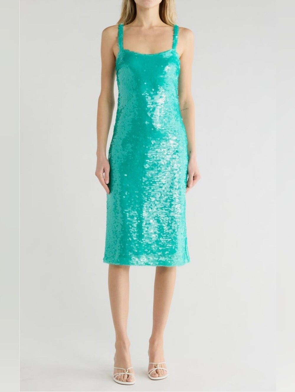 NWT L’AGENCE Gabin Bright Jade Sequin Midi Dress Size 0 $495